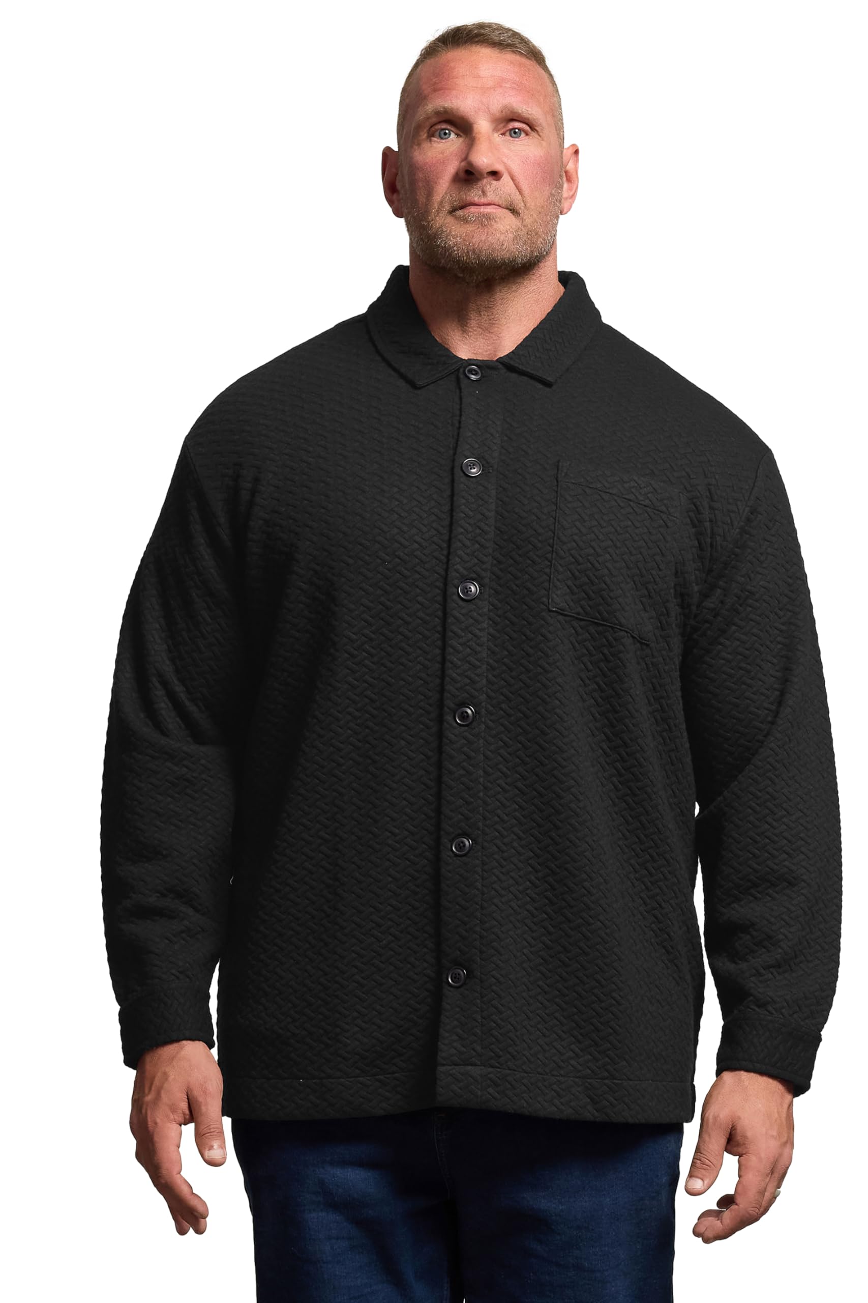 BadRhino Big & Tall Jersey Textured Overshirt - Men's - Plus Size Curve Black