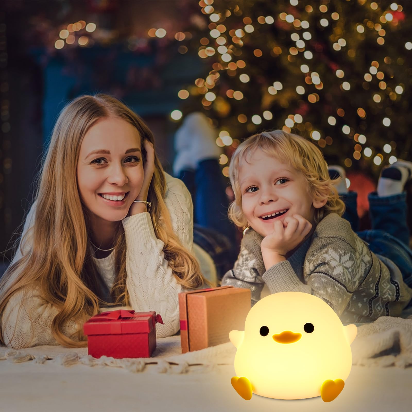 Luce Notturna Per Bambini A Forma Di Anatra | Lampada In Silicone Con Timer 20 Minuti | Regolabile E Ricaricabile USB-C | Regalo Di Compleanno E Natale - 3