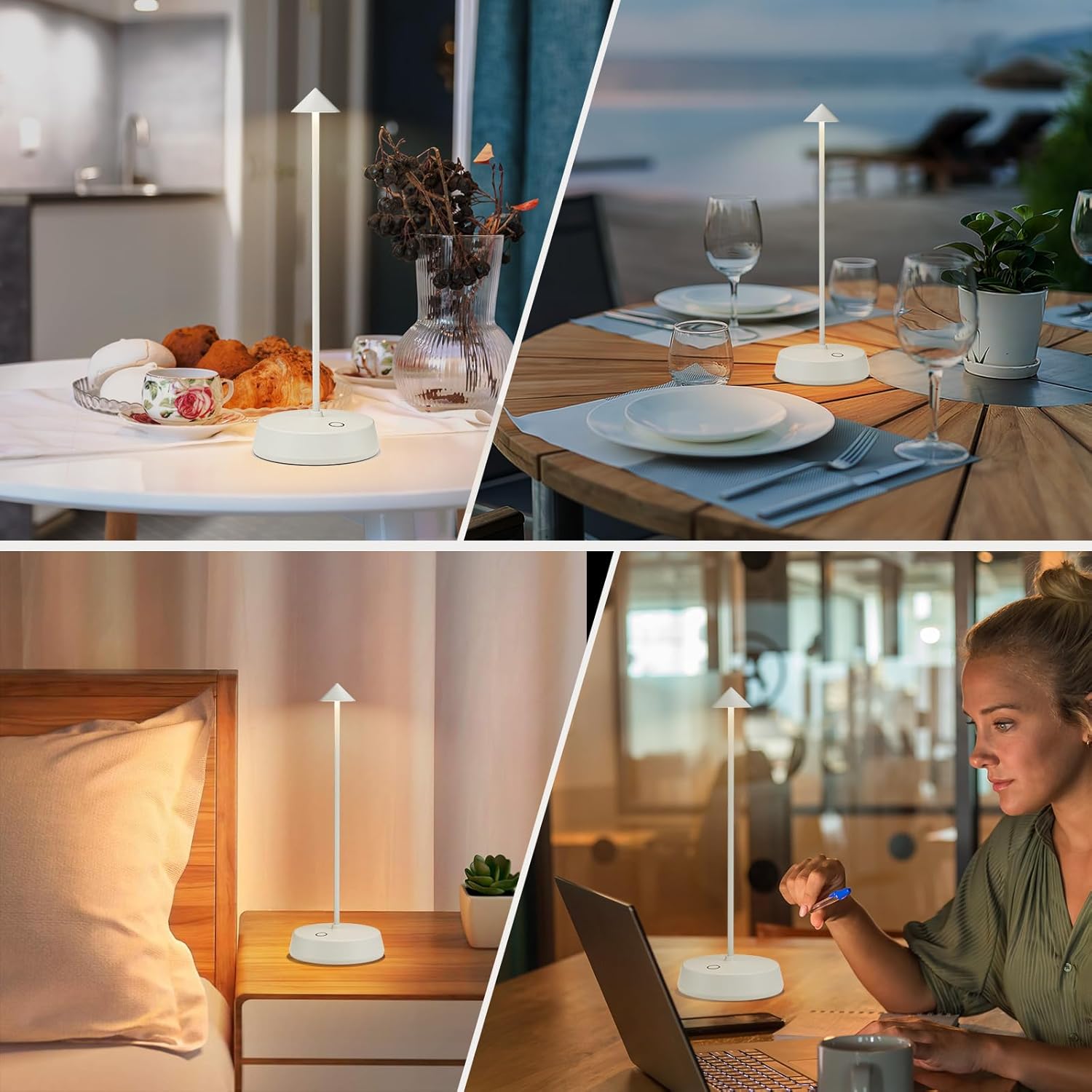 Cordless Table Lamps Rechargeable, 6000mAh LED Battery Operated Desk Lamp, Portable Outdoor Waterproof Touch Stepless Dimmable Wireless Table Light for Dining Restaurant Home Patio (White-1PC)