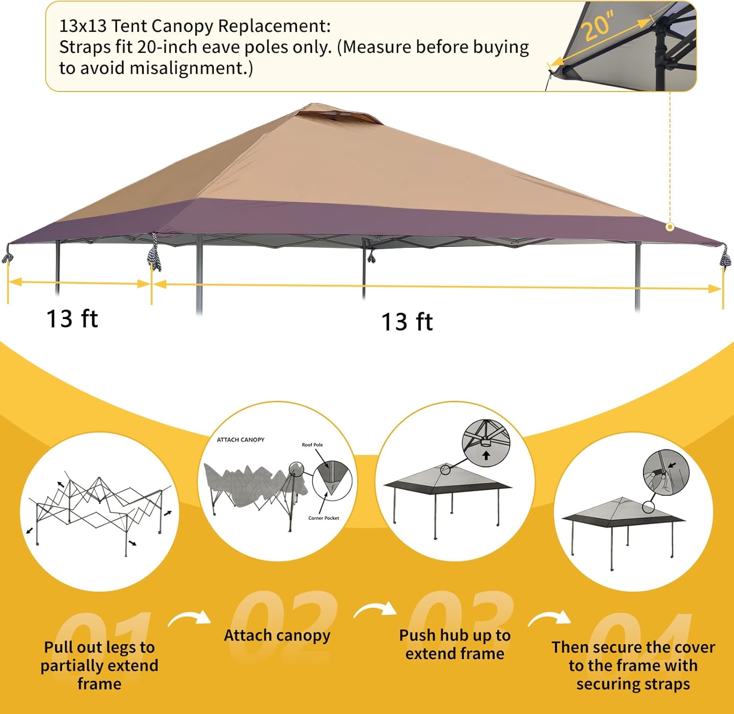 13x13 Canopy Replacement Top with Air Vent Fit for Coleman Oasis 1606532 2156426 2156428, 300D Oxford Waterproof Silver Coated Pop Up Canopy Tent Cover for Outdoor (Replacement Top Only)