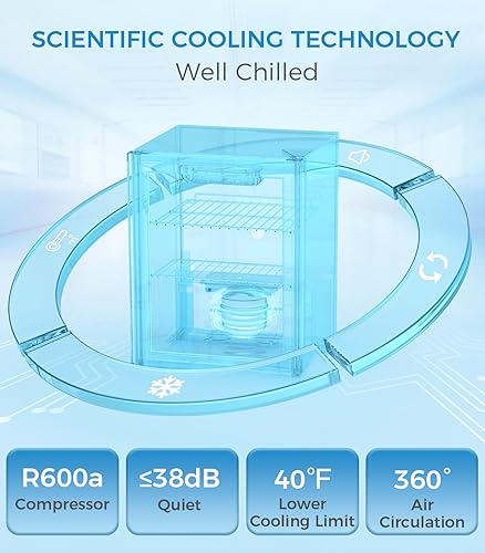 Miniatura 3 de Joy Pebble Refrigerador de bebidas de 1.7 pies cúbicos, mini refrigerador independiente con puerta de vidrio para cerveza y vino, dispensador de