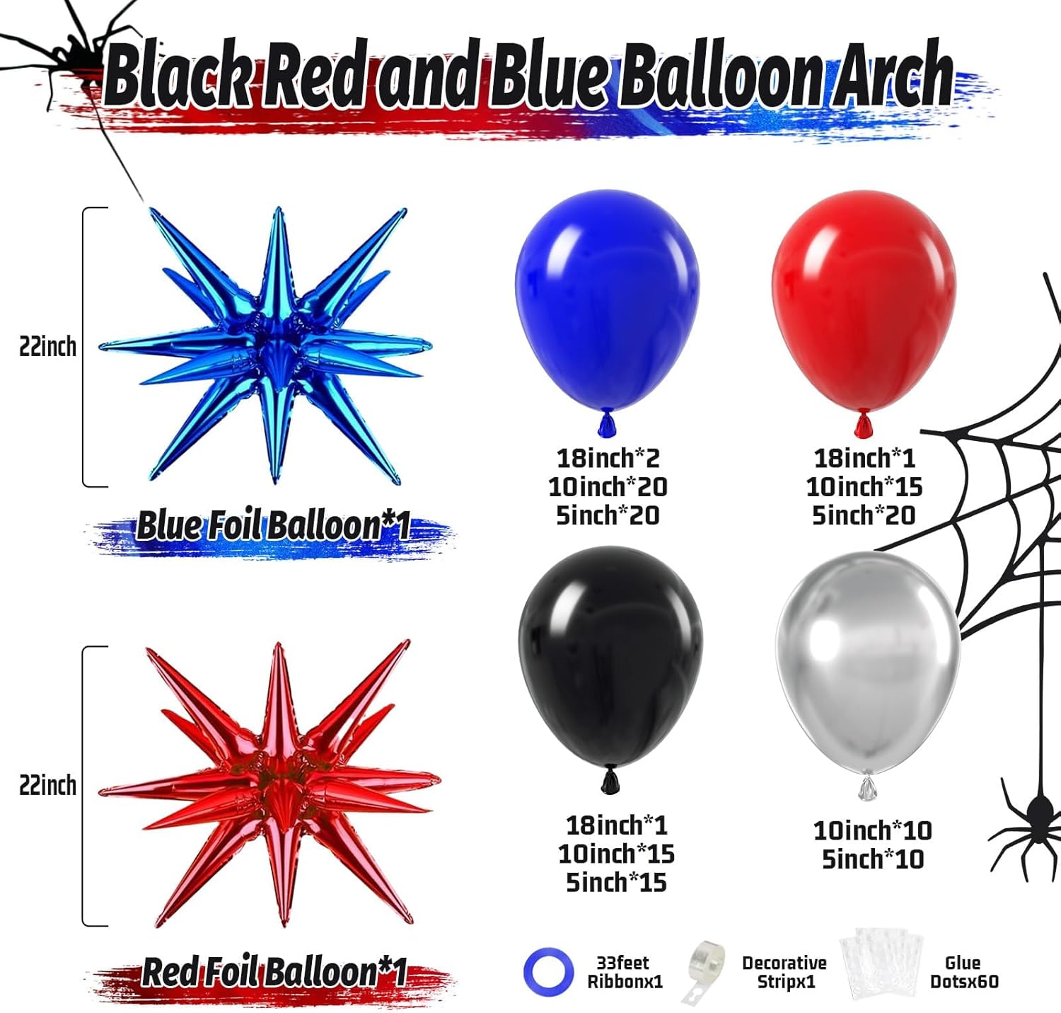 Black Red and Blue Balloons Arch Garland Kit, Spider Theme Balloon Arch for Men with Foil Balloons for Baby Shower Spider Theme Birthday Party Decorations - Image 2