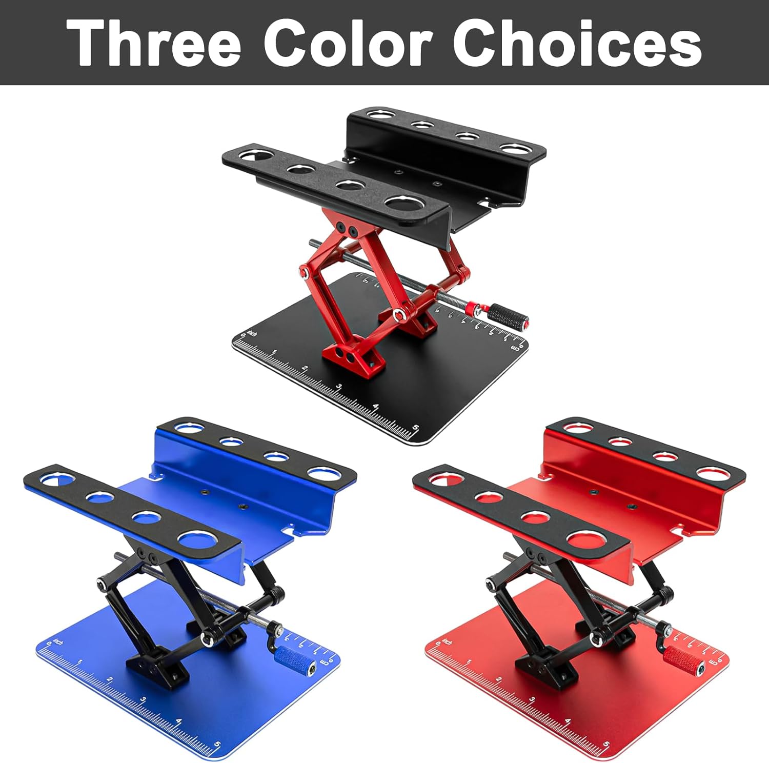 LRFHL RC Car Stand Aluminum Repair Workstation for 1/8 1/10 1/12 1/16 Traxxas TRX4 Axial Arrma Redcat Crawler Monster Truck Buggy, RC Car Repair Work Stand 360 Degree Rotation Lift Lower Tool Kit (Red)