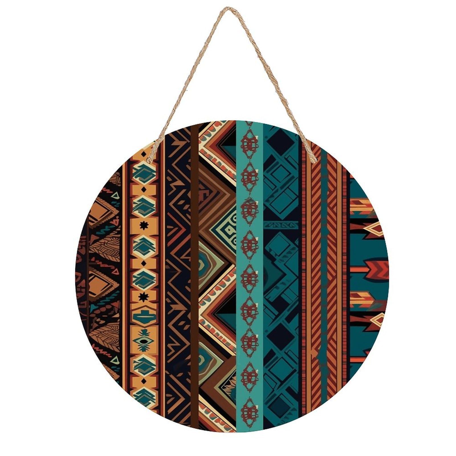 VstaDank Southwest Native Art Patterns Wooden Wall Art Decor Round Wood Plaque Wooden Door Hanger Sign with Hole And Hanger Rope Trend Wood Decorative Paintings for Home Outdoor Indoor 7.87 Inch