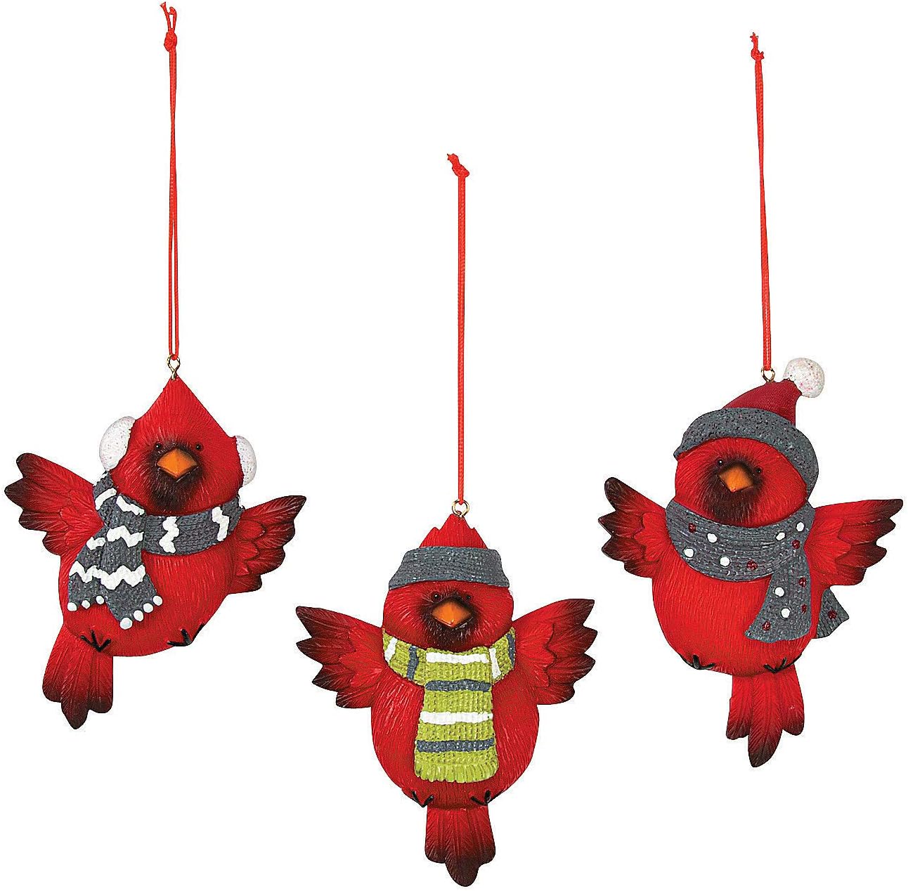 Cardinal Bird Christmas Ornaments - Set of 12 - Hand Painted - Traditional Holiday Home Decor