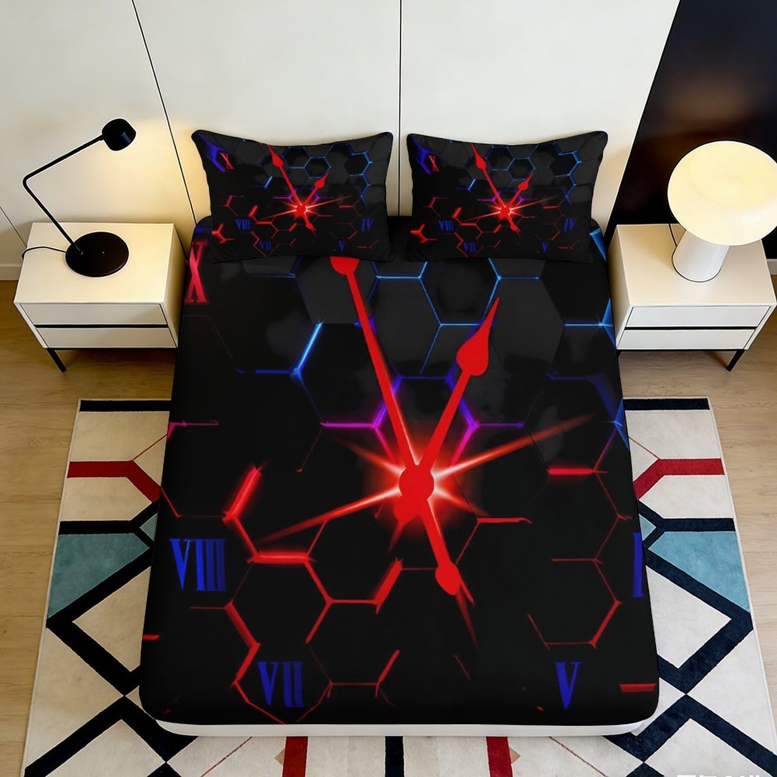 3D Printed Futuristic Pattern Fitted Sheet Microfiber Deep Pocket Non-Slip Futuristic Mattress Fitted Cover Bedroom Bedding 120x200x25cm