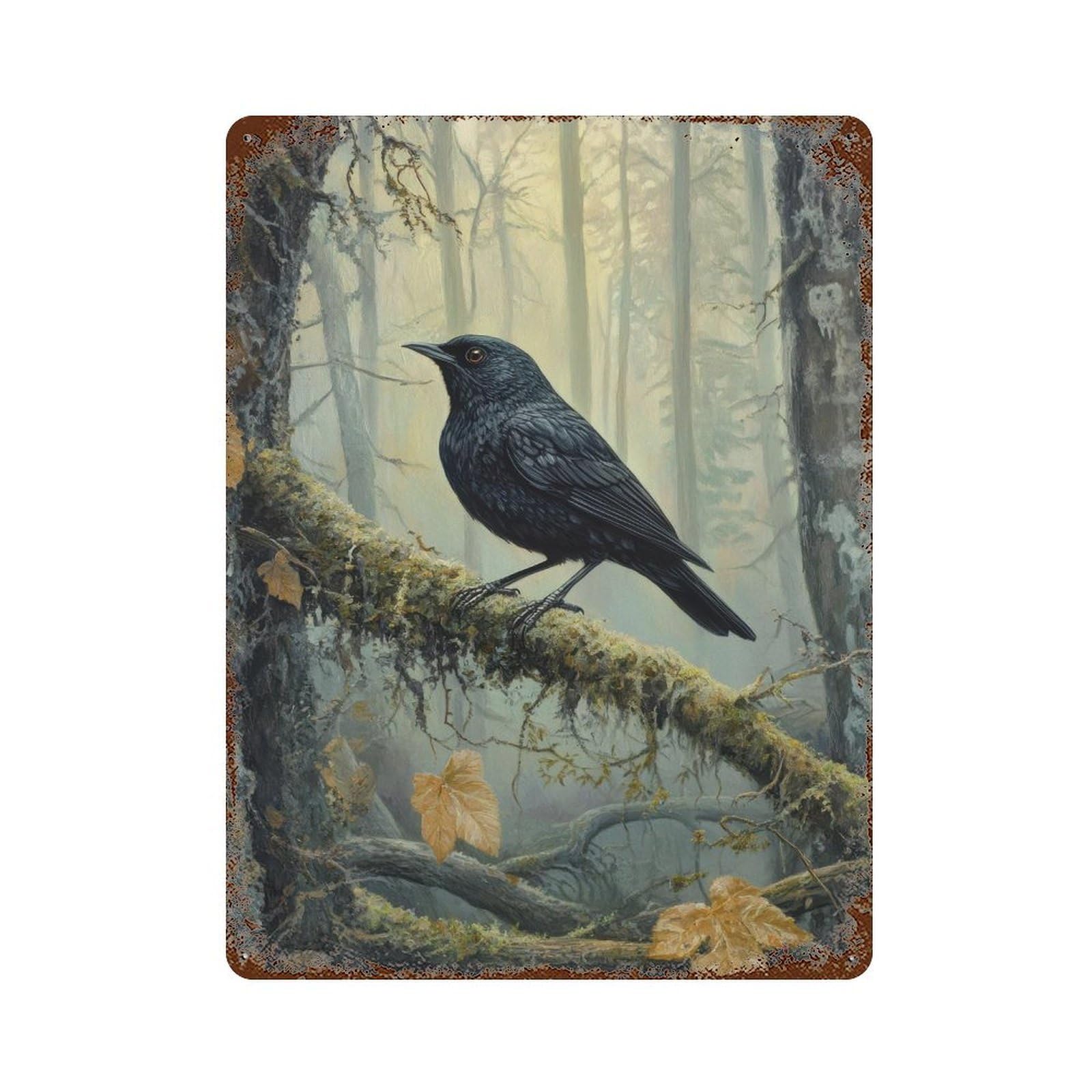 xiaoxiaoshen Blackbird on Branch Cottagecore Dark Academia Mystical Woodland Vintage Nature Wall Decor Art Metal Tin Poster Modern Home Decor Art Home Bar Shop Decorations Vintage Sign 40x30cm