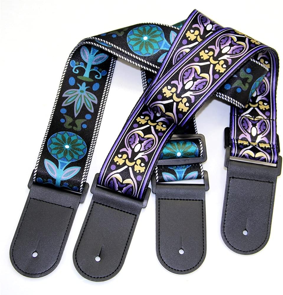 Guitar Strap Weave Genuine Leather Ends- Woven Braided Adjustab for Bass Electric & Acoustic