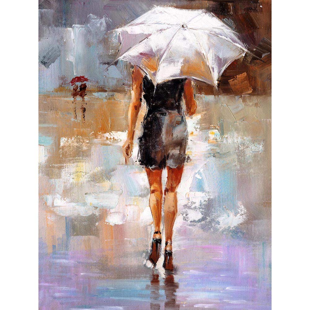 Wee Blue Coo Woman With Umbrella City Art Print Poster Wall Decor 12X16 Inch