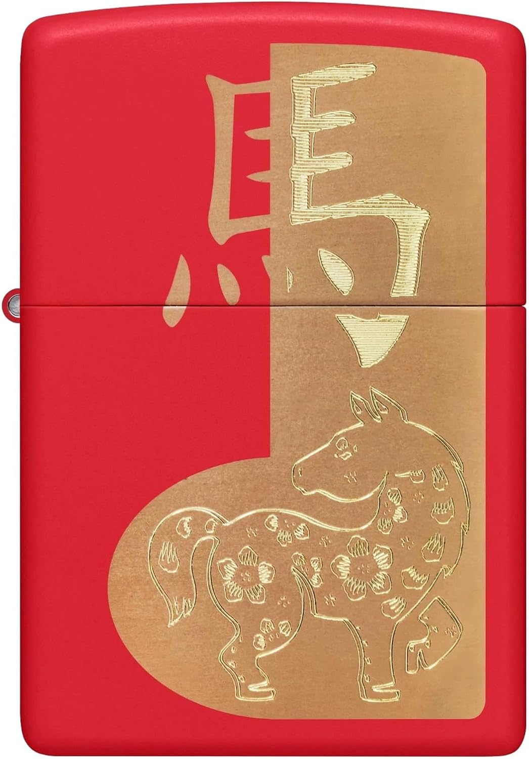 Custom Personalized Zippo Windproof Red Matte Chinese Zodiac Signs Lighter Engraved Chinese Horoscope Animal Design Refillable Metal Pocket Lighter – Unique Gift for Birthday, Lunar New Year, (Horse)