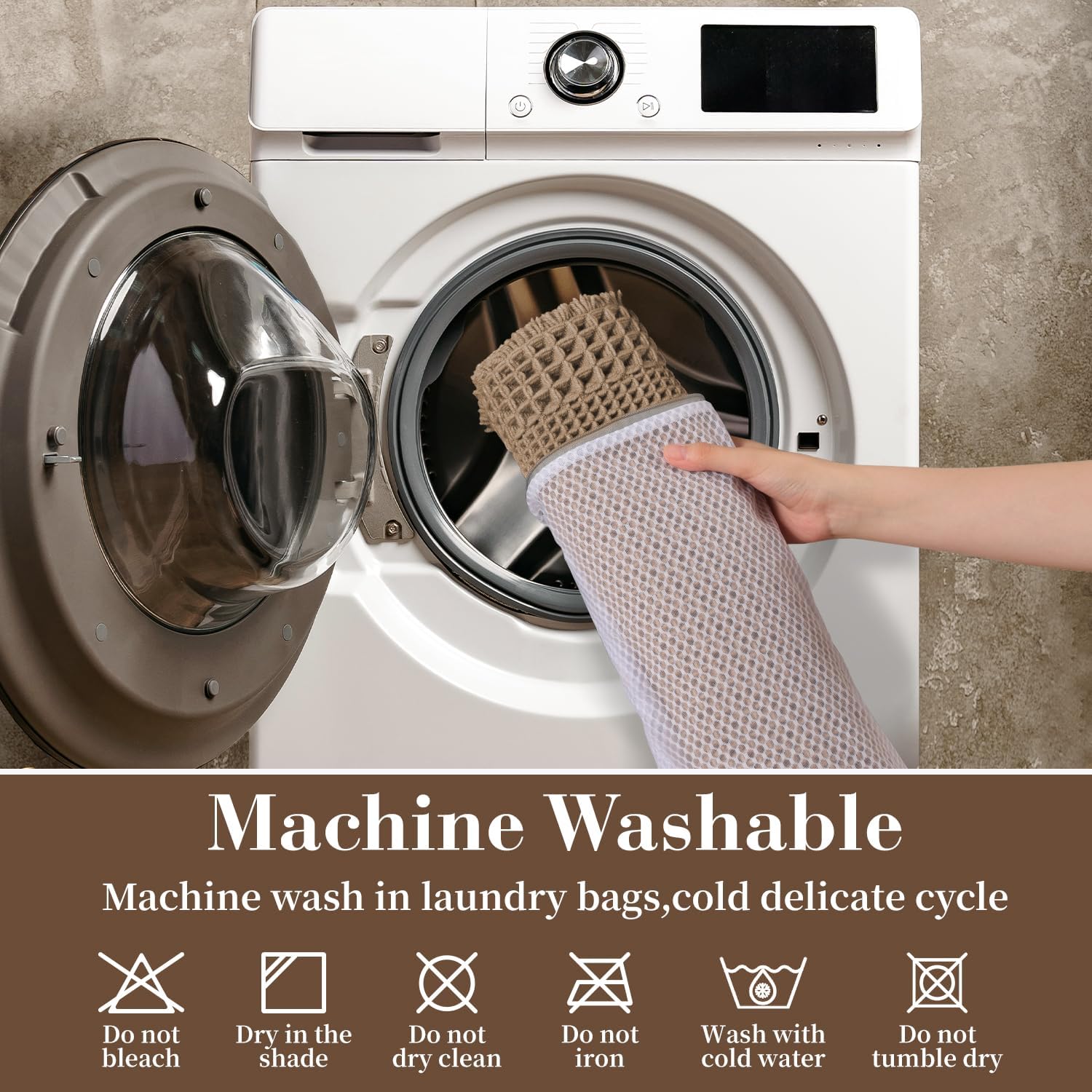 RESARE Waffle Bath Mat, Super Absorbent Non Slip, Machine Washable, Ultra Soft Boho Bath Rugs with Tassels, Upgraded Bordered Design, 17"x24" Brown - Image 6