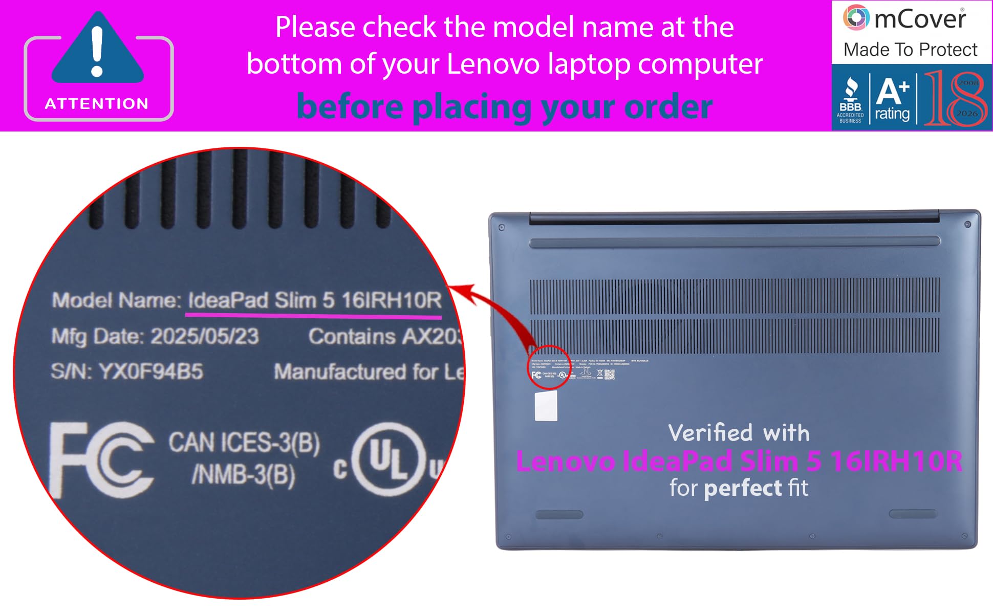 mCover Funda solo compatible con Lenovo IdeaPad Slim 5 16AHP10 16ARP10 16ARP10 16AKP10 16IRH10 16IRH10 16IAH10 16IRU9 16ABR8 Series Windows ordenadores (no para otros modelos Lenovo), color negro
