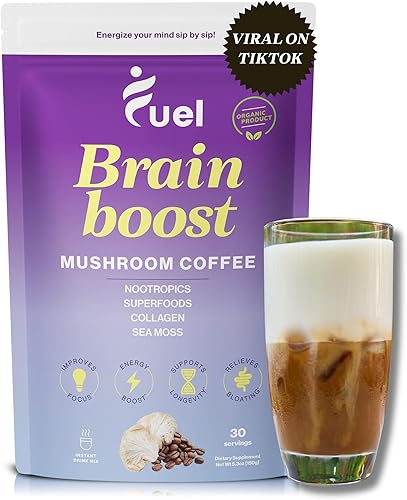 Brain Boost - Nutrición de café de hongos, mezcla orgánica de café de hongos para la salud intestinal, melena de león, chaga y polvo de hongos, café