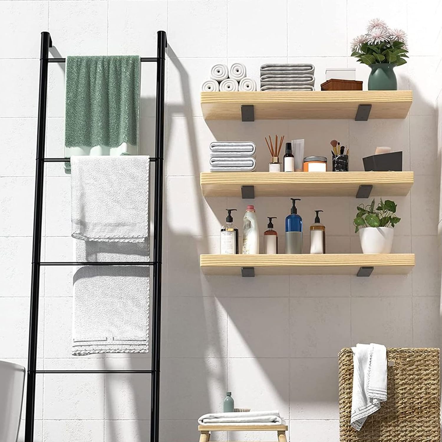 MLOQI Scaffold Board Shelf Brackets Black Shelf Brackets Heavy Duty 5mm Thick Rustic Shelf Bracket 4 Pack (5 Inches)