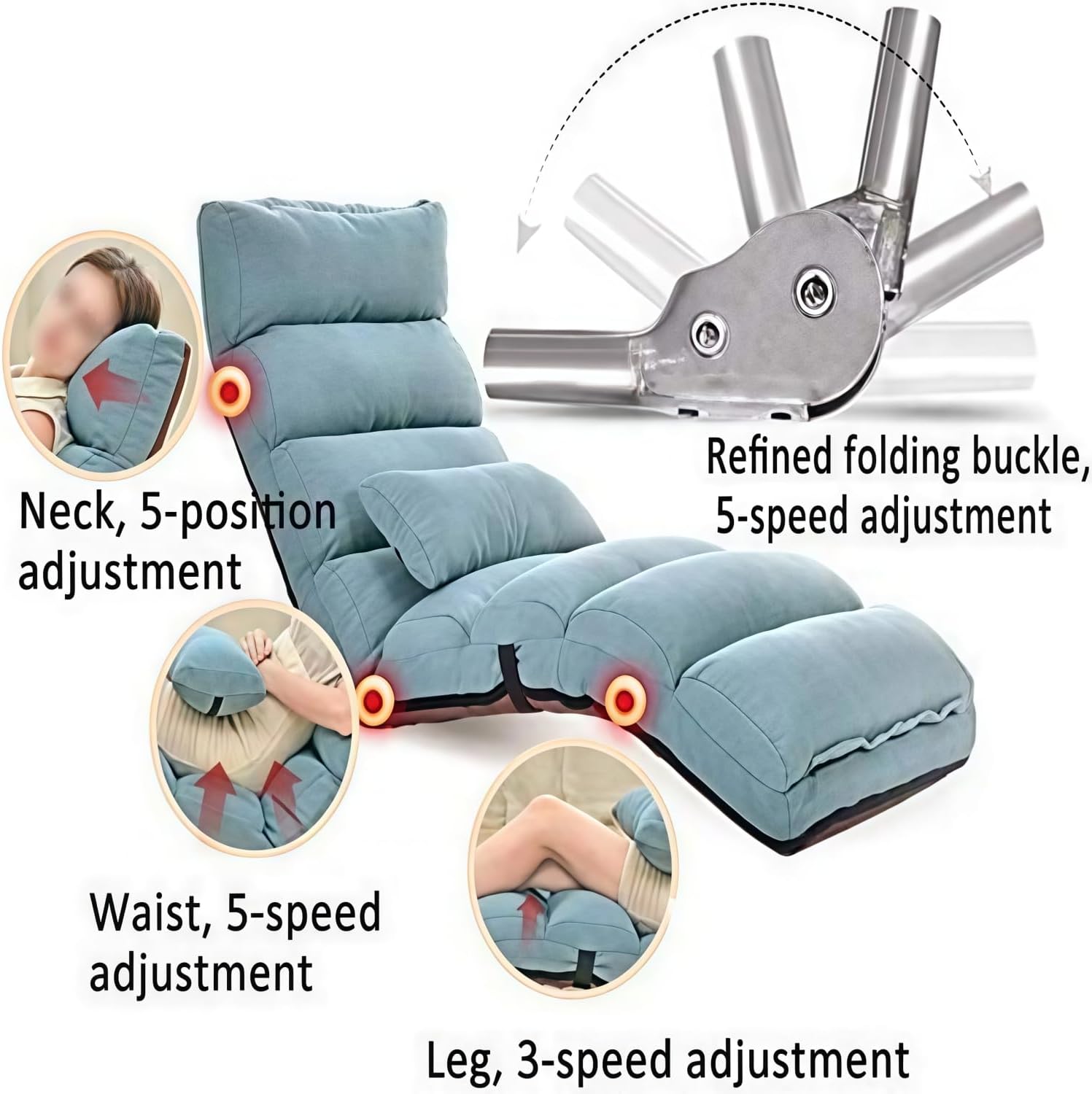 Floor-Standing Lazy Sofa, Indoor Recliner, Foldable, Adjustable, Suitable for Living Room and Office, Play Games with Children, Read, and take a nap,Blue