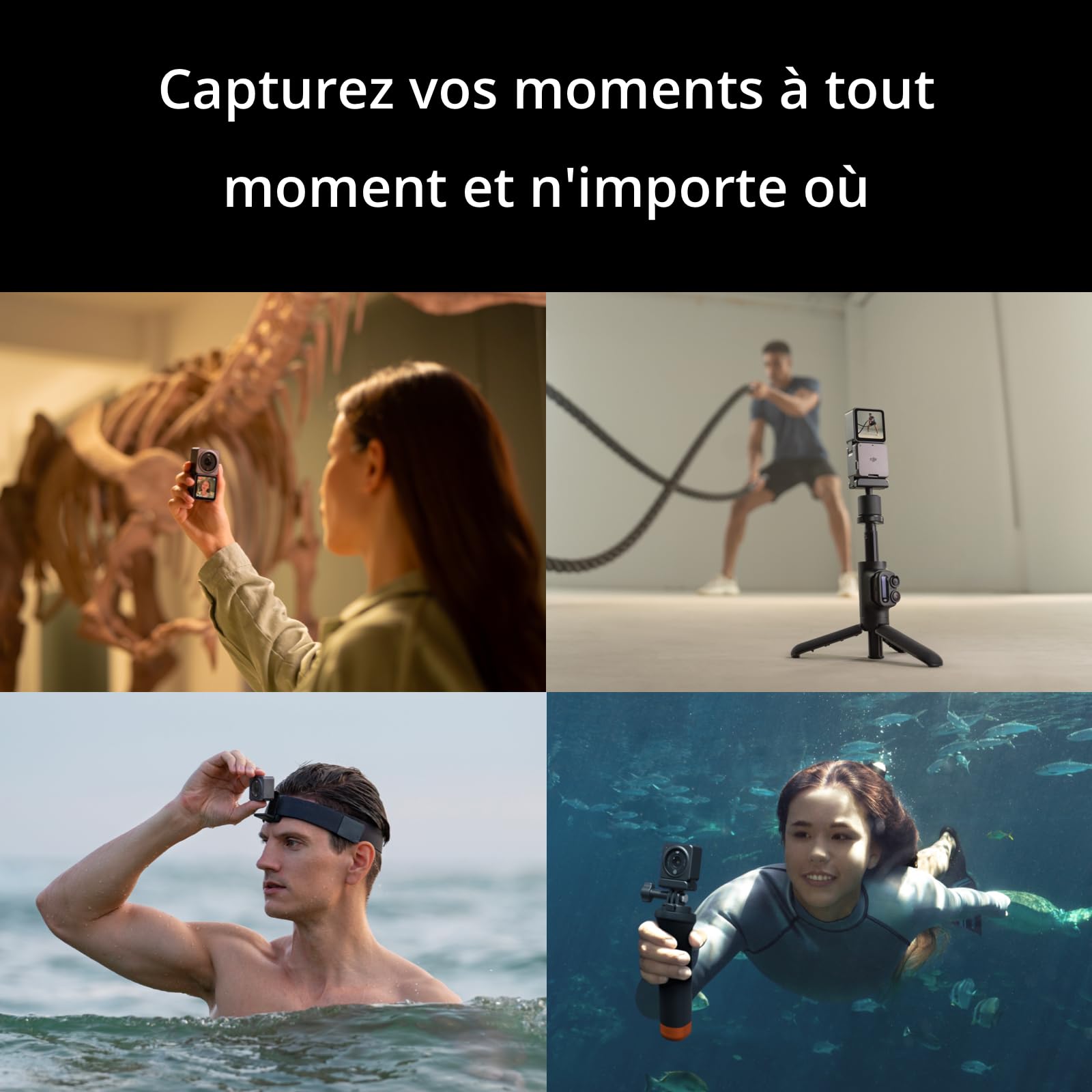 Bundle Double écran ‌DJI Action 2 (32 Go) - Caméra d'action 4K avec un module d'extension de batterie, des accroches magnétiques, stabilisation
