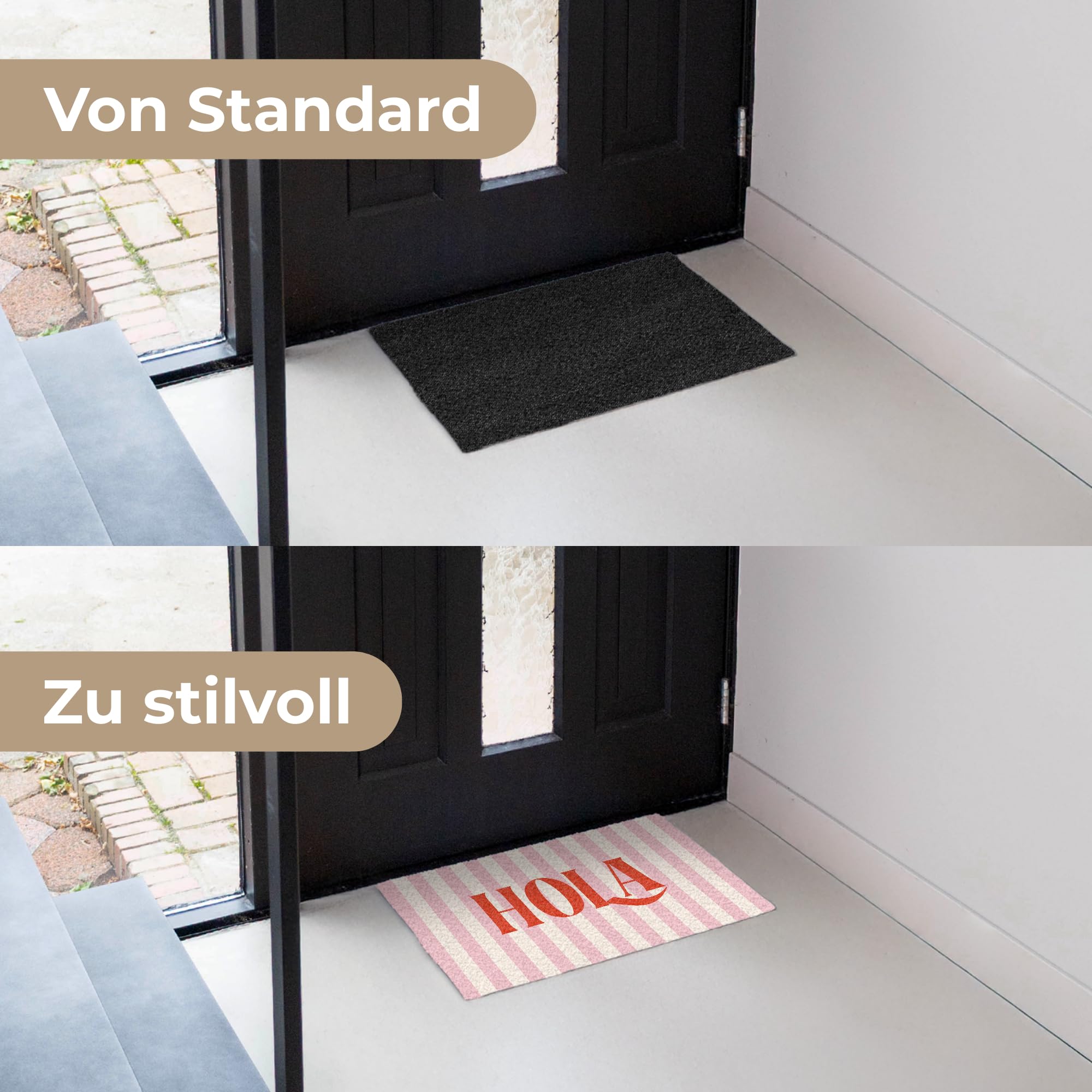 MuchoWow© Fußmatte innen Sauberlaufmatte Fußabstreifer Türvorleger | 40x60 cm - Schmutzfänger Fusmatte Indoor Matten Wohnungstür Schuhabstreifer Hola – Zitat – Streifen – Pastell – Rosa – Rot –