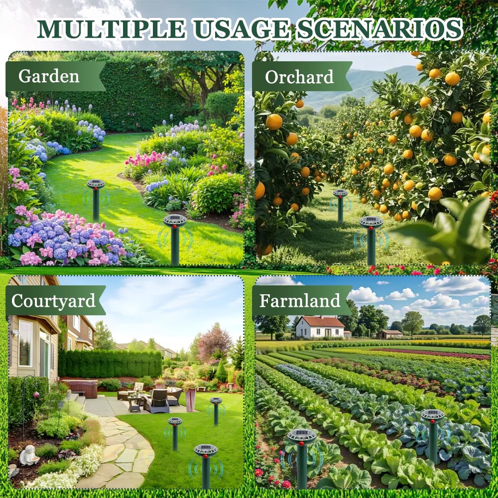 Scaccia Ultrasuoni Solare, Dissuasori per Talpe Professionali, Ideali per terrazze, Giardini e Prati, Coprono Un'Ampia Superficie