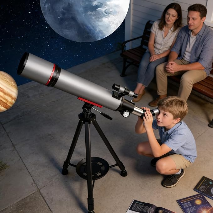 Telescopio Refractor 90mm para Adultos y Niños con Trípode y Adaptador miniatura 7