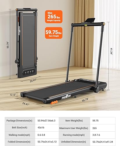 Miniatura 9 de THERUN Caminadora para caminar, 2.5 HP para debajo del escritorio, plegable 2 en 1 para el hogar, almohadilla para caminar con barra de mango,