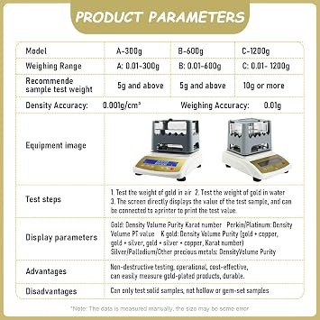 Professional Gold Tester Machine,Essential for Bank Auditors and Lab Technicians Verifying Precious Metals in Jewelry Industry, Pawn Shops, and Research Facilities 1200g