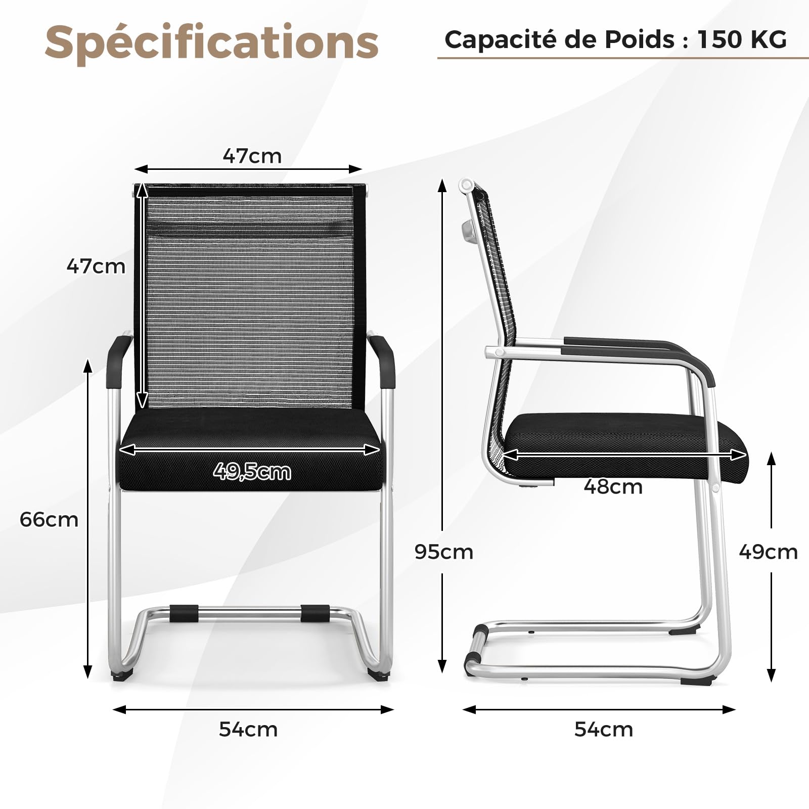 COSTWAY Lot de 4 Chaises de Salles de Réunion Empilables, Chaises Visiteur Ergonomique, Chaises de Réception, Chaise d'accueil pour Salle d'Attente, Bureau, Salle de Réunion, Noir