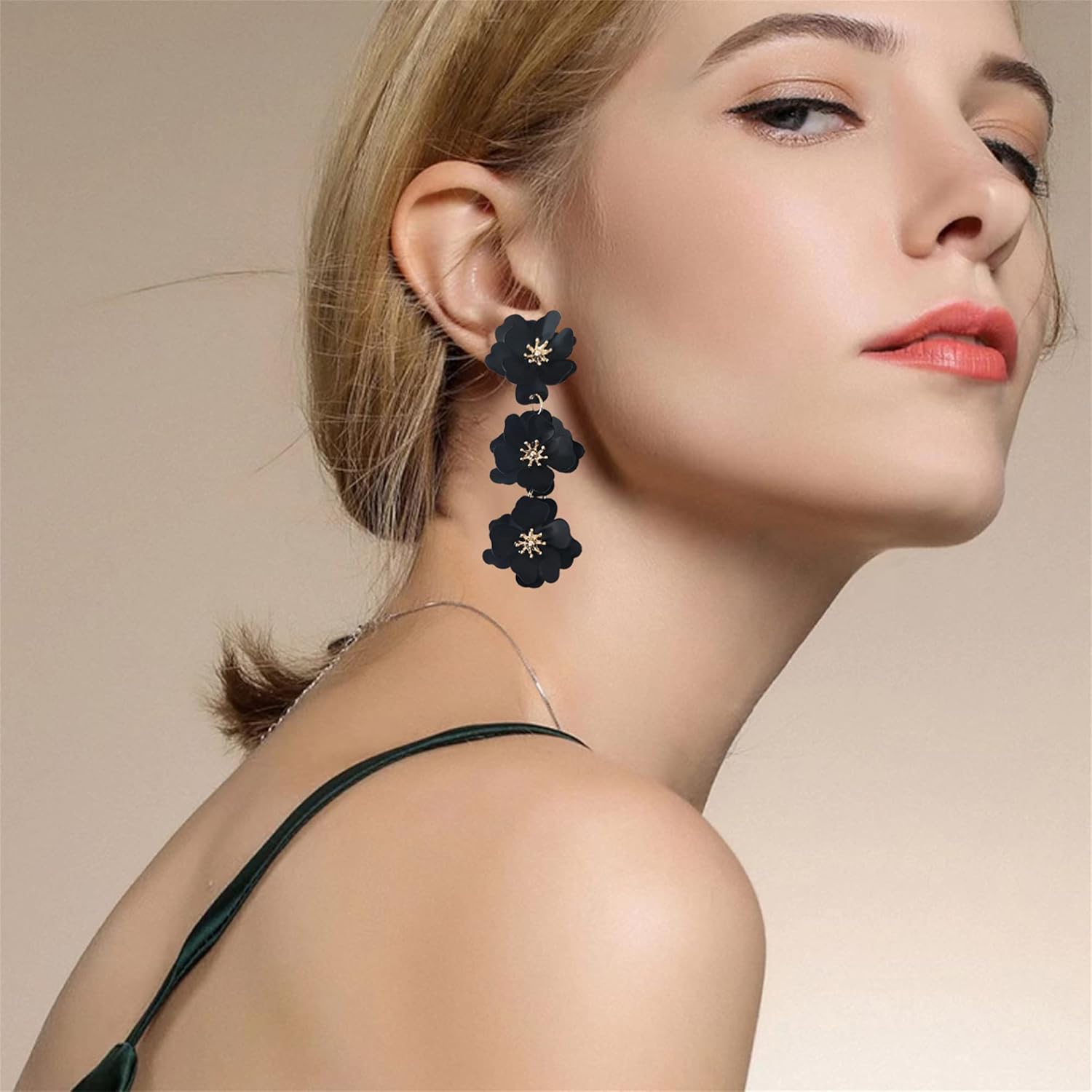 Unique Chic Long Matte Flower Dangle Earrings Cute Bohemian Tiered Triple Floral Drop Stud Earrings Ear Drop for Women Statement Jewelry Gifts Parties Prom - Image 6