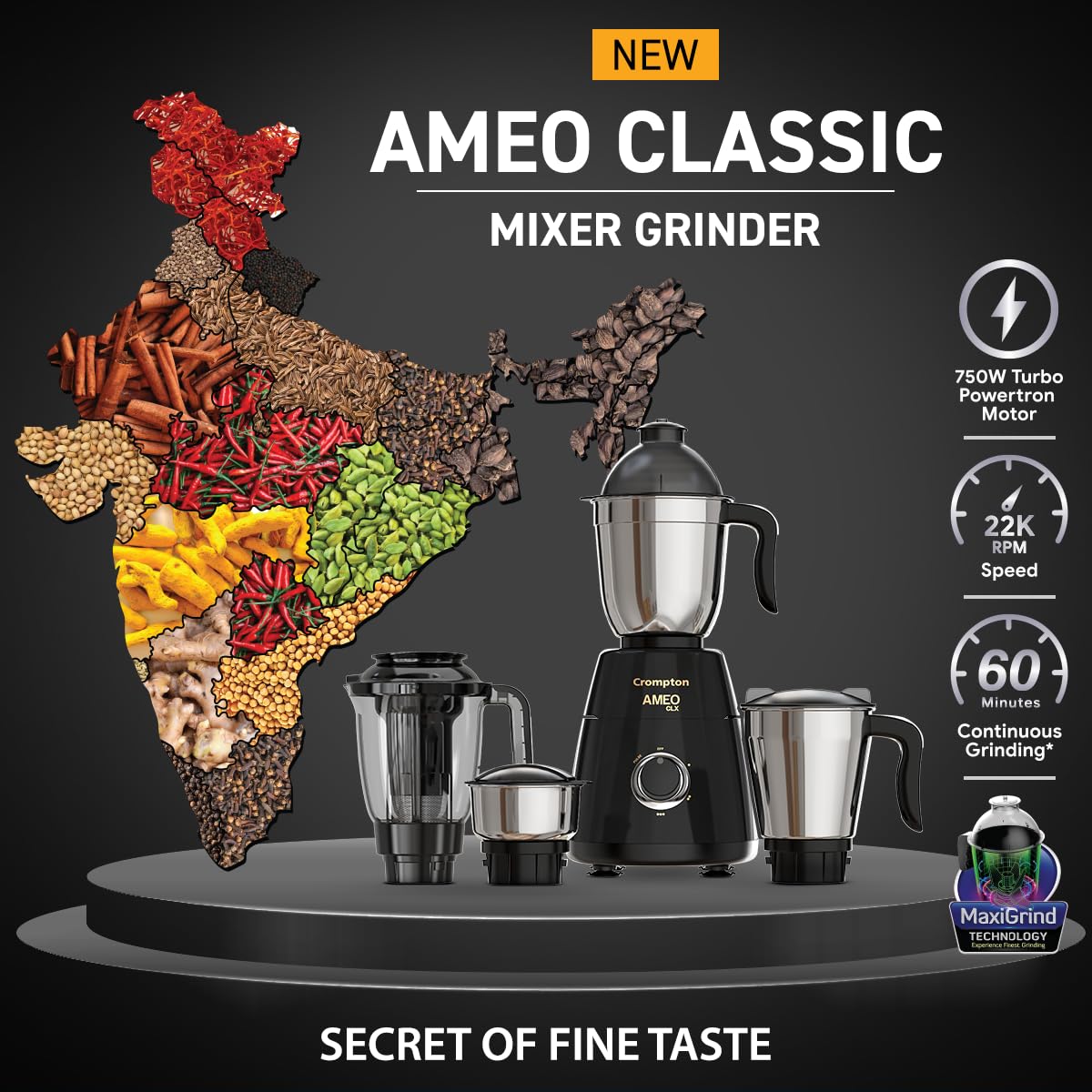 Crompton Ameo Mixer Grinder - 750W Powerful & Durable -8 Crompton Ameo Mixer Grinder - 750W Powerful & Durable -8