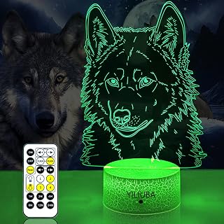 YILIUBA Wolf Lights, 3D LED Illusion Wolf Lamp, Night Light Kid’s Room, LED Wolves Décor Lamp and it Comes with a Remote Control and 7 Diff Colors Wolves Gifts as Birthday Present for Boys/Girls/Baby