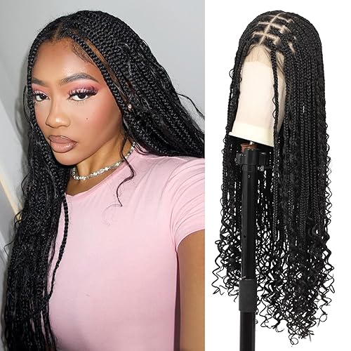 Miniatura 14 de Lexqui Pelucas Trenzadas sin Nudos de 36'' para Mujeres Pelucas de Encaje Trenzadas Peluca Trenzada de Encaje Completo Peluca Trenzada Sintética