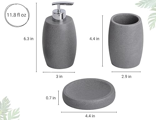 Miniatura 6 de Clasin Home Juego de accesorios de baño, decoración de 3 piezas, incluye dispensador de jabón, jabonera, taza de piedra arenisca para interiores,