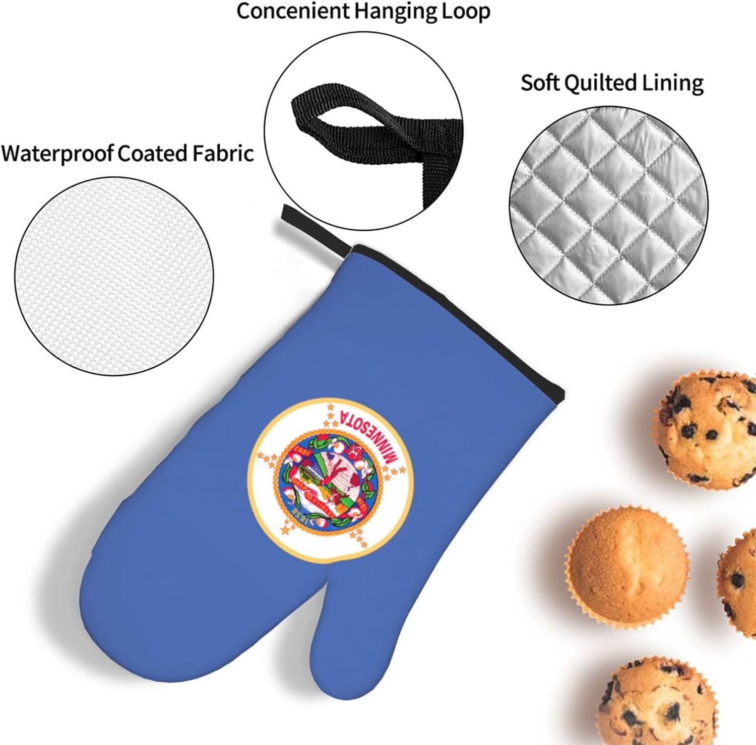 Minnesota State Flag Print Heat Resistant Microwave Gloves, Used for Baking, Cooking, and Fashion Kitchen Essentials