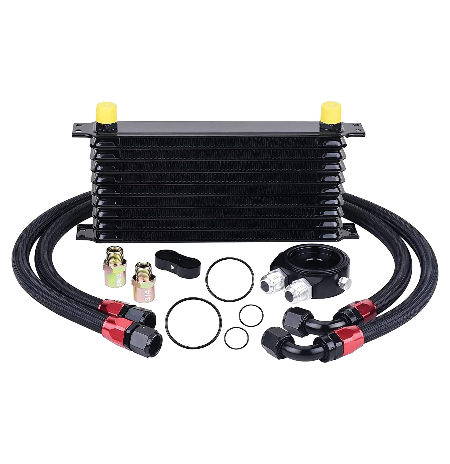 EVIL ENERGY 10 Row Oil Cooler Kit, 10AN Transmission Engine Cooler Japanese Radiator Universal Aluminium Black