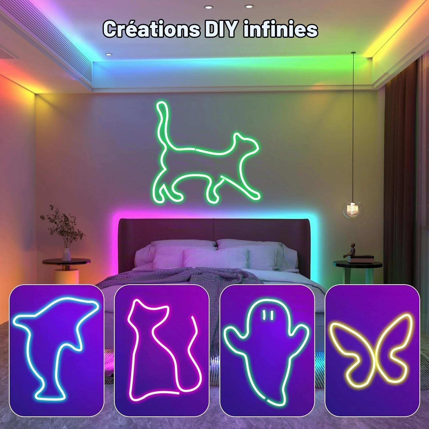 Macchiatto Bande LED néon 20 m Neon Flex RVB - Étanche IP65 - Pour l'extérieur et l'intérieur - Contrôle par application et télécommande - DIY - Flexible pour décoration néon, synchronisation de la