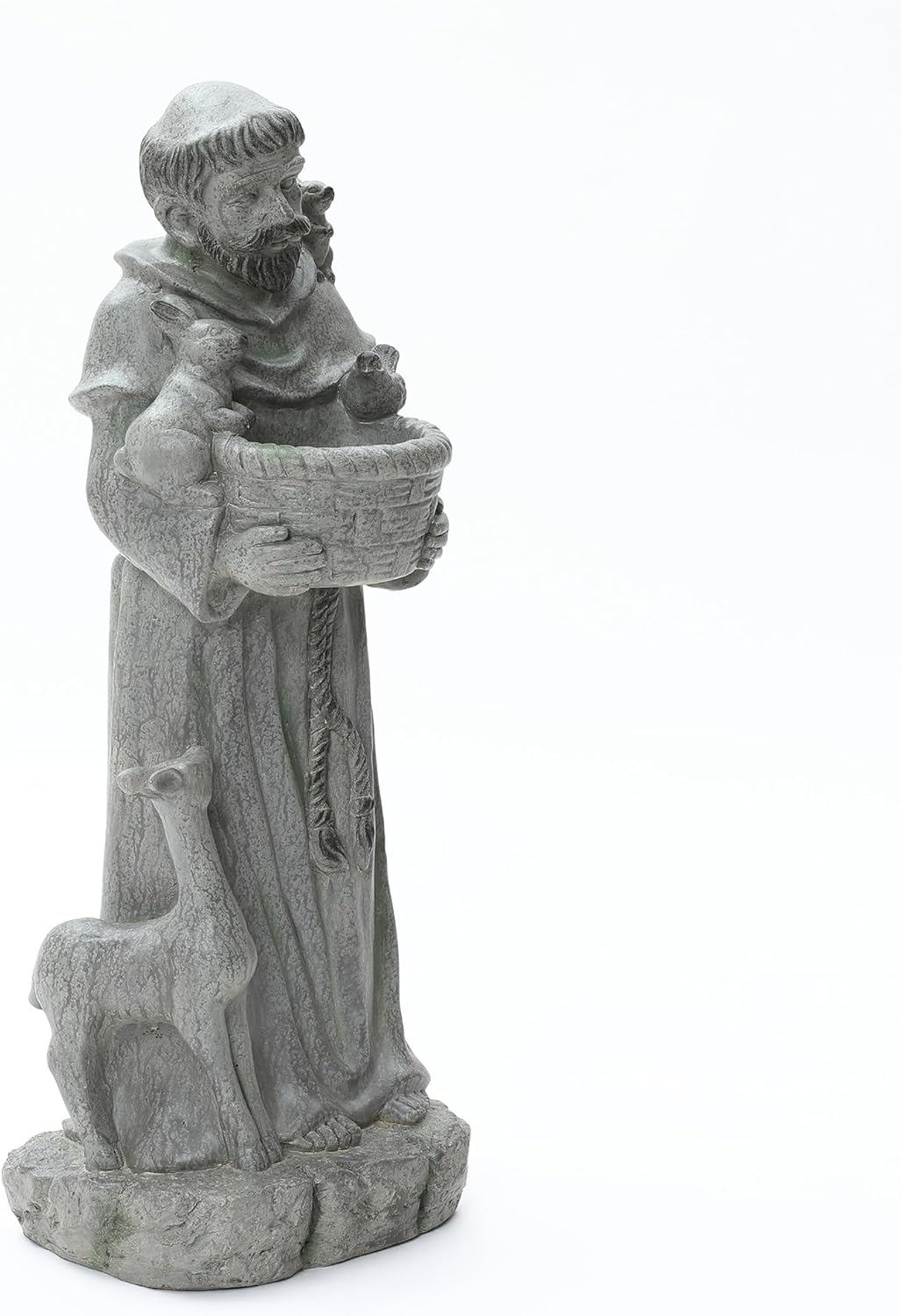 LuxenHome Outdoor St. Francis Statues, 27.6" Saint Francis of Assisi MgO Garden Statue with Animal & Birdbath Bowl, Religious Statues for Patio Yard Home Decor, Outdoor Garden Sculptures