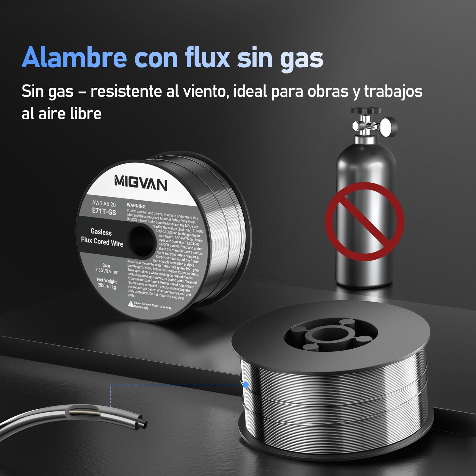 Alambre de Soldadura 0,9mm E71T-GS, Hilo tubular sin gas MIG para acero dulce, Bobina 1kg × 2, Flux Core Welding Wire para soldadoras MIG