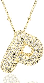 Letter Necklace, 14k Gold Plated Bubble Balloon Dainty Necklace for Women, Chunky Initial Charm Pendant Name Necklace Personalized