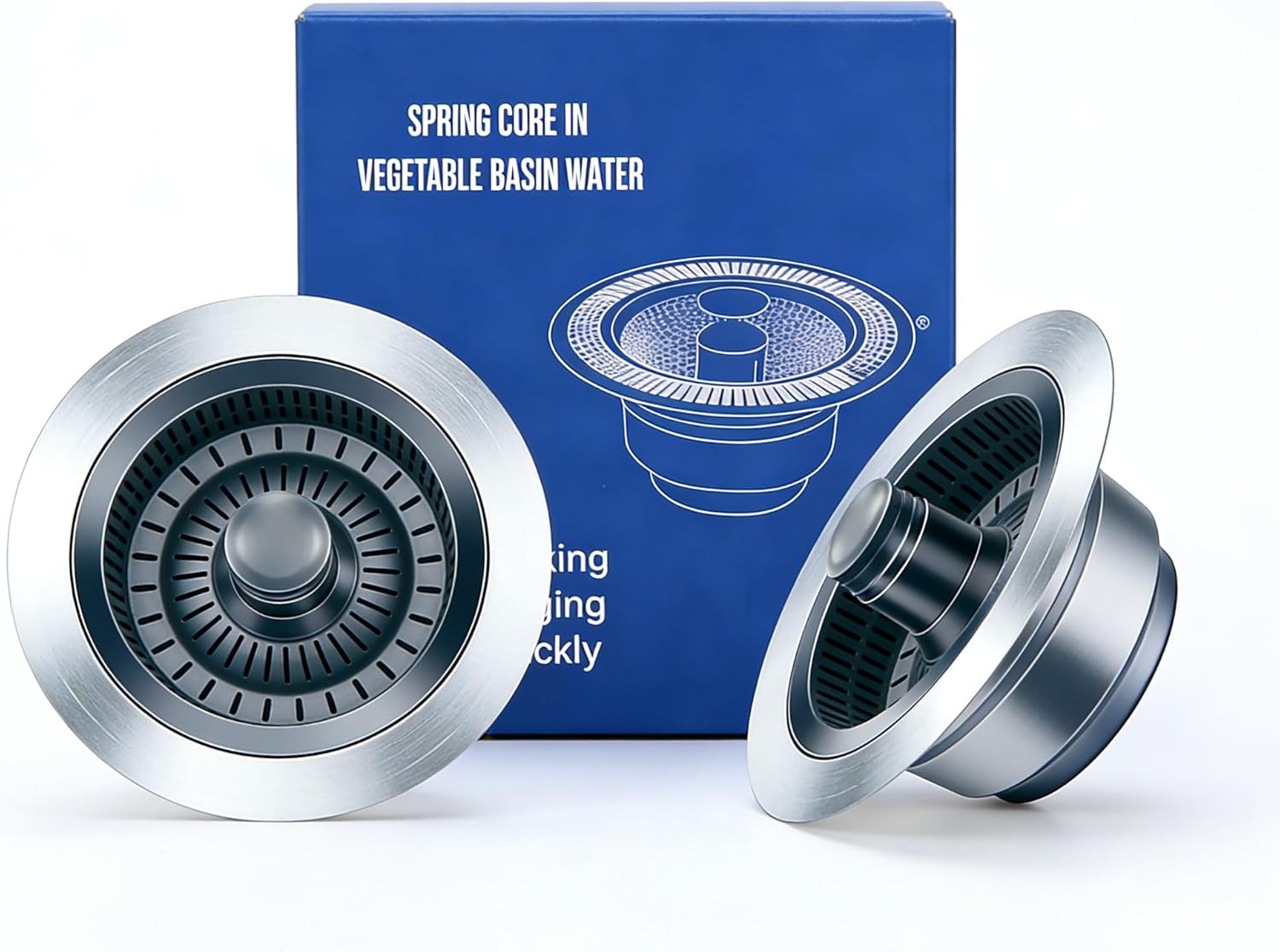 2 Pack 3 in 1 Kitchen Sink Drain Strainer,Pop Up Sink Stopper,304 Stainless Steel Kitchen Sink Strainer with ABS Basket,Anti-Clogging Drain Plug for Kitchen Sink,Hotel,Restaurant,xUniversal Fit