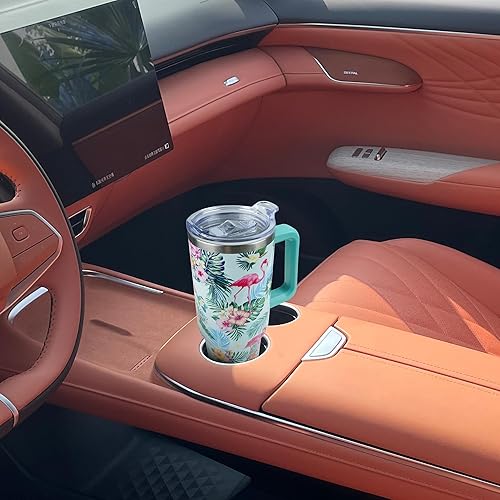 Miniatura 7 de Vaso de 40 onzas con asa y popote, vaso aislado de acero inoxidable con tapa a prueba de fugas y tapa con popote, mantiene las bebidas frías y