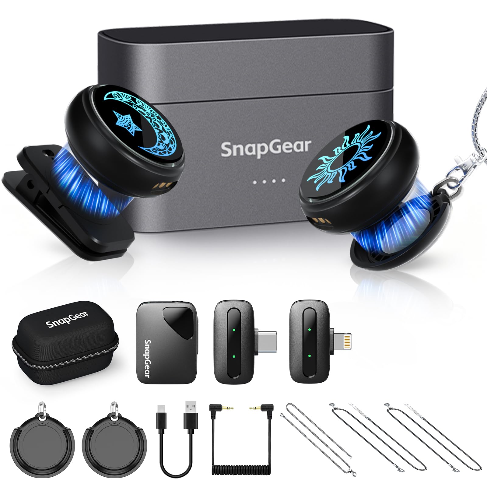 Snapgear M2 Wireless Microphone for iPhone/Camera/Android, Ultralight 9.5g Wireless Lavalier Microphone, 984ft Range, 48kHz/24bit Sound, Noise Cancellation, 48H Battery for Video Recording, Streaming