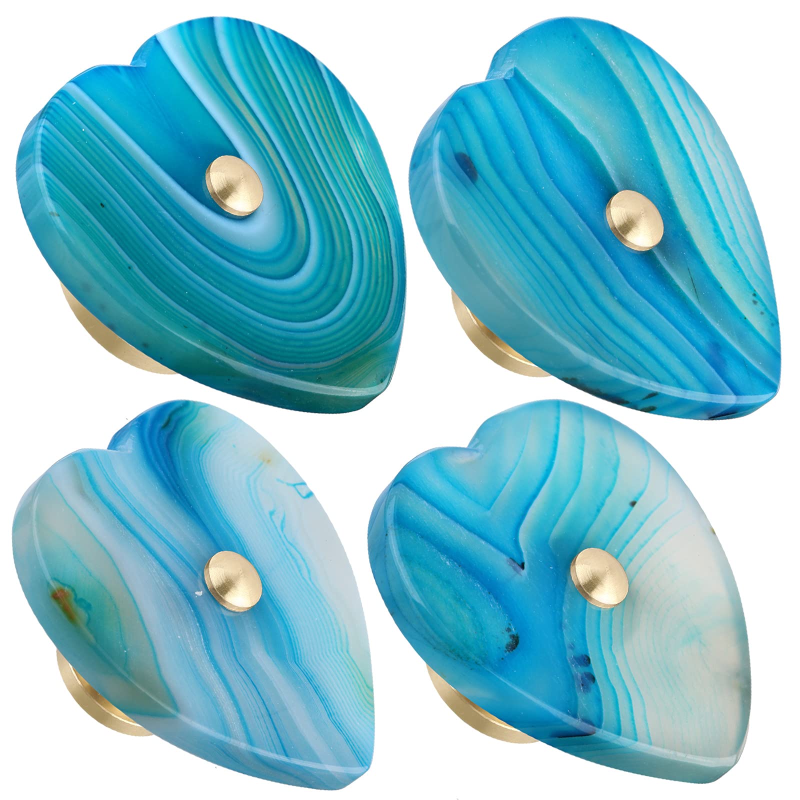 Boutons de tiroir en agate bleu poignée meuble cœur boutons commode armoire lot de 4