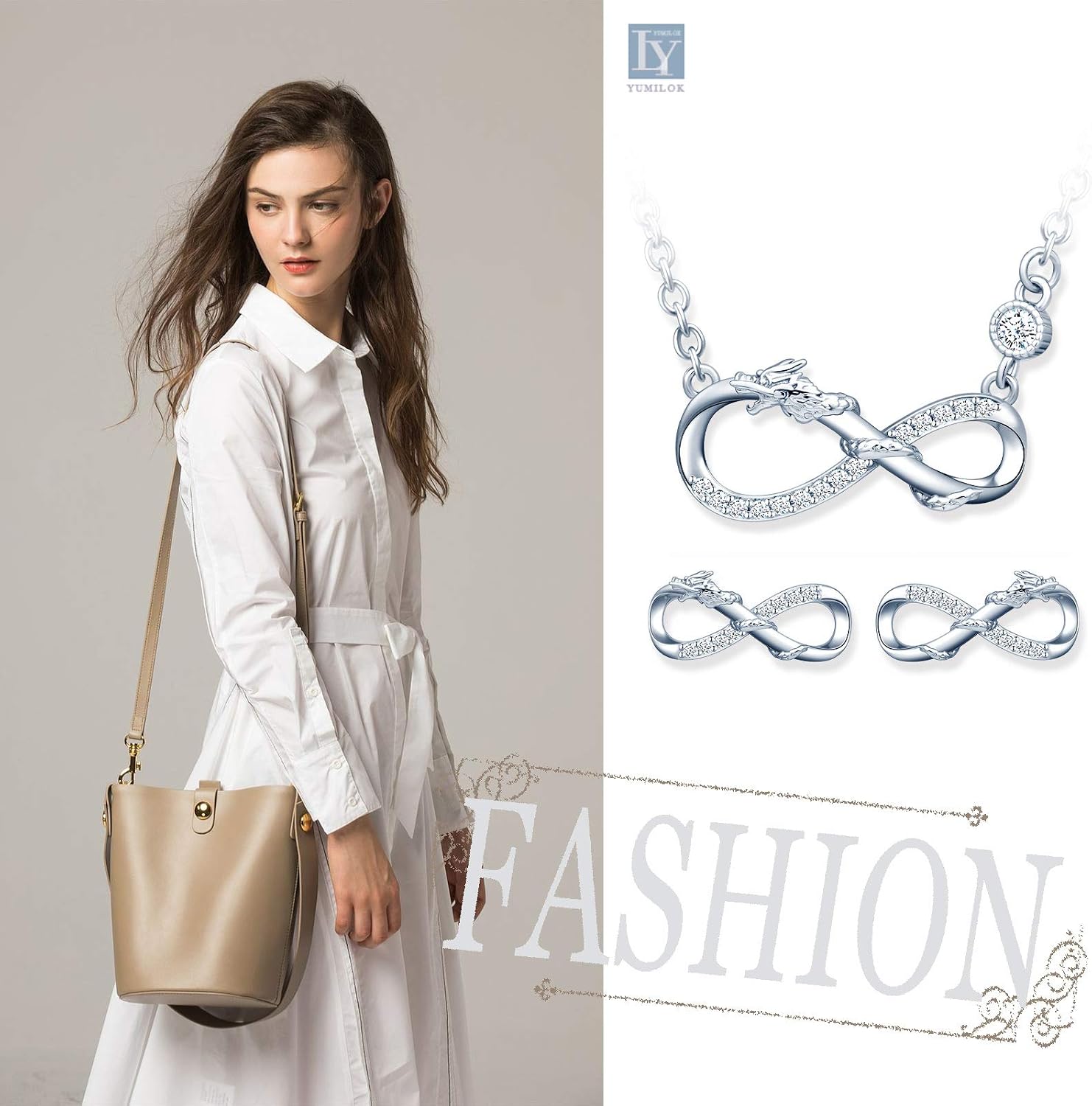Yumilok Parure di gioielli da donna con ciondolo e orecchini a perno in argento sterling 925 con delfino e Argento, colore: argento, cod. Y40-102-silver