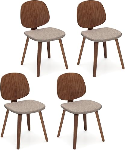 GOFLAME Juego de 4 sillas de comedor de madera, sillas de cocina modernas con asiento acolchado y respaldo curvo, sillas laterales de madera curvada