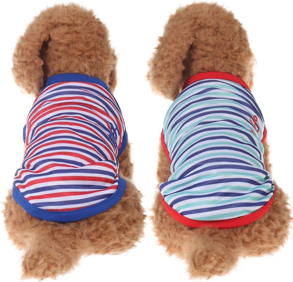 Yunison Dog Tank Top t Shirts, 2pc Anchor Stripe Shirt for Small Pets Clothes, Soft & Comfy & Elastic