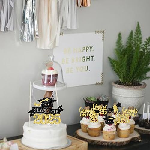 Miniatura 244 de Paquete de 24 adornos dorados para cupcakes de graduación 2025 con purpurina So Proud of You Done Diploma Graduation Cap Cupcake Picks Class of 2025
