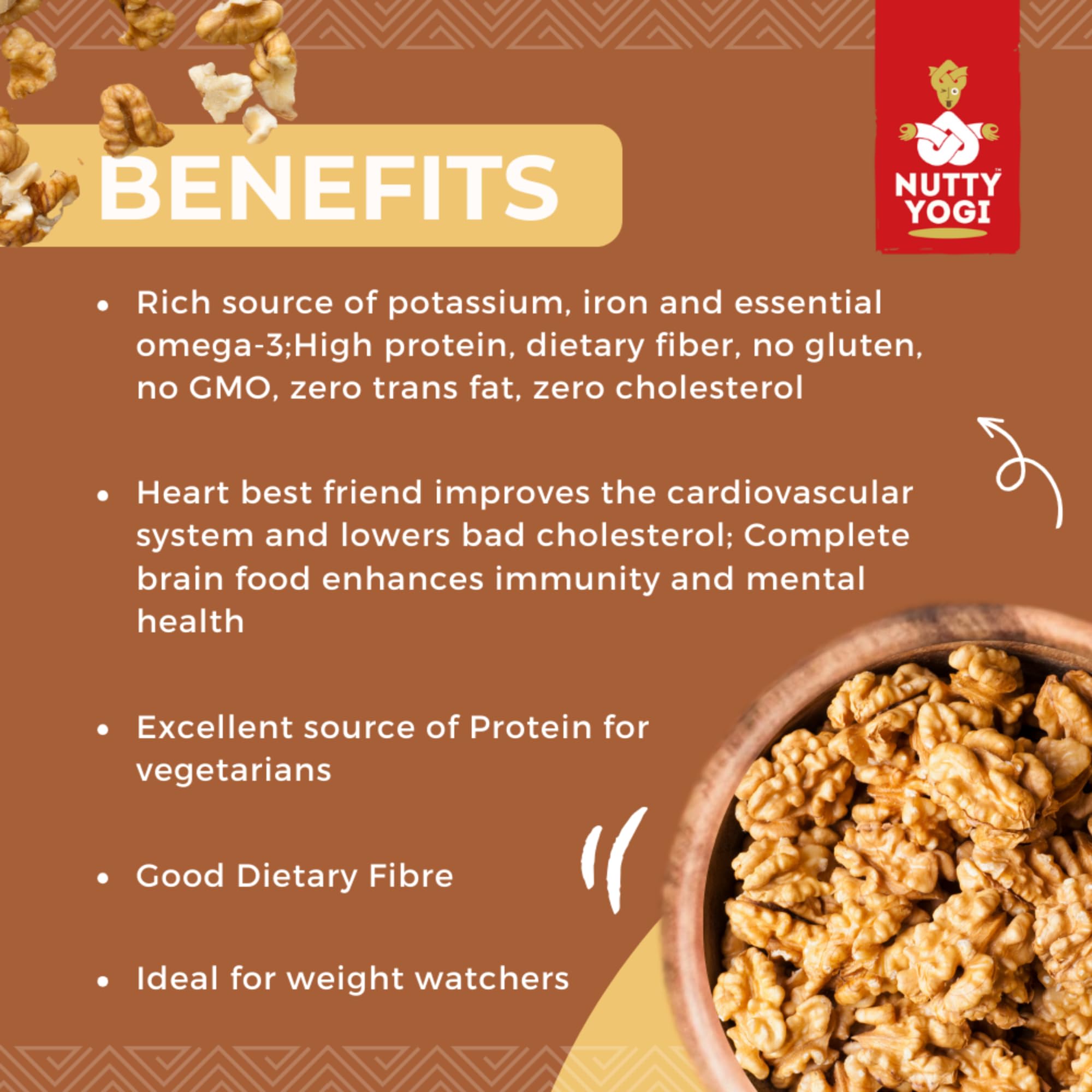 Nutty Yogi Walnuts Jar 100g| Premium Akrot Giri | Rich in Protein & Iron | Low Calorie Nut | 0g Trans Fat & Cholesterol Free 1