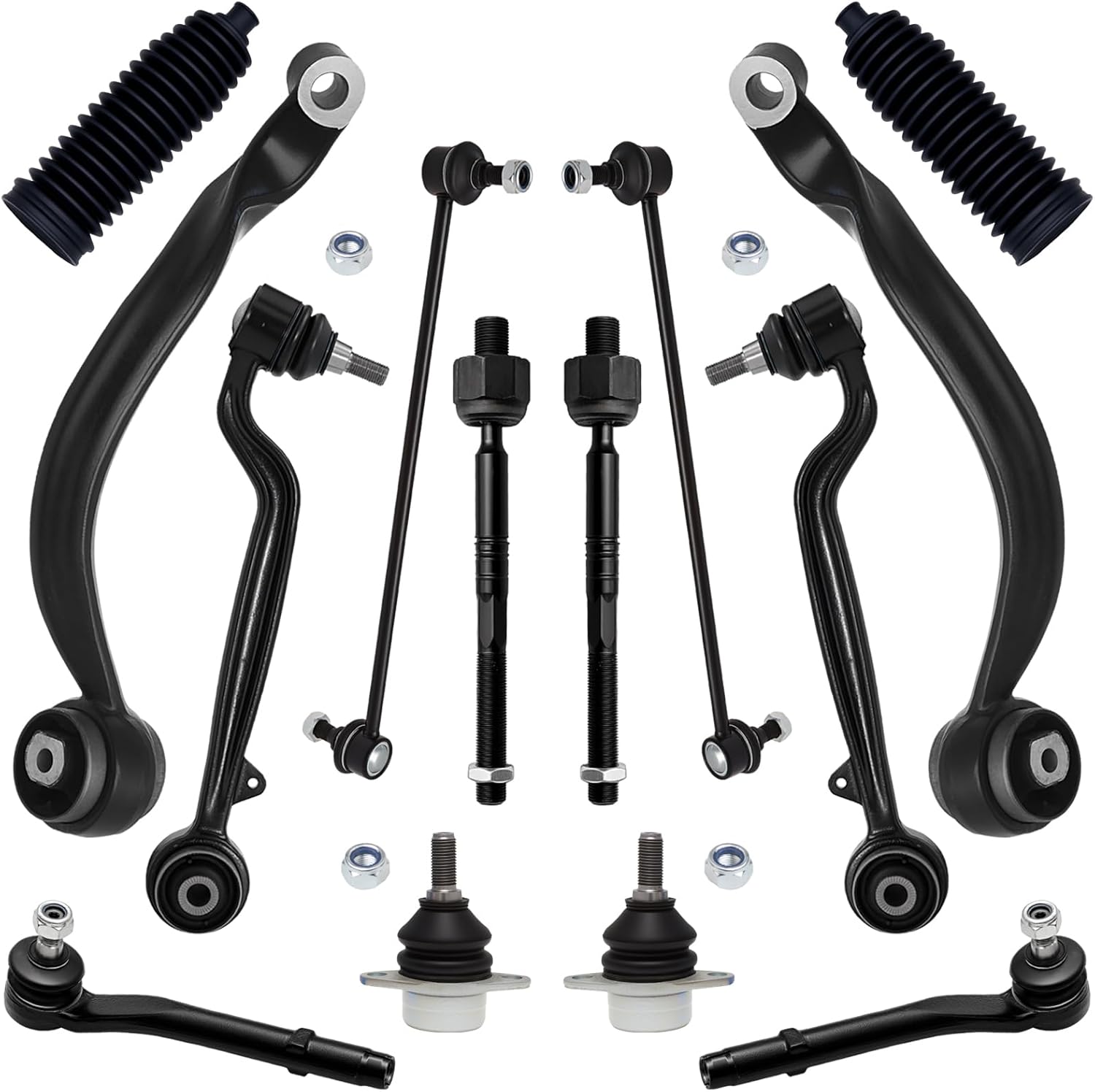AUQDD 14Pc Front Suspension Kit Fit For 2003-2012 La-nd Ro-ver Range Rover, 4 Control Arm 2 Sway Bar Link 4 Outer Inner Tie Rod End 2 Ball Joint (# K620715 522-099 543-382 ES800275 K750063 K500146)