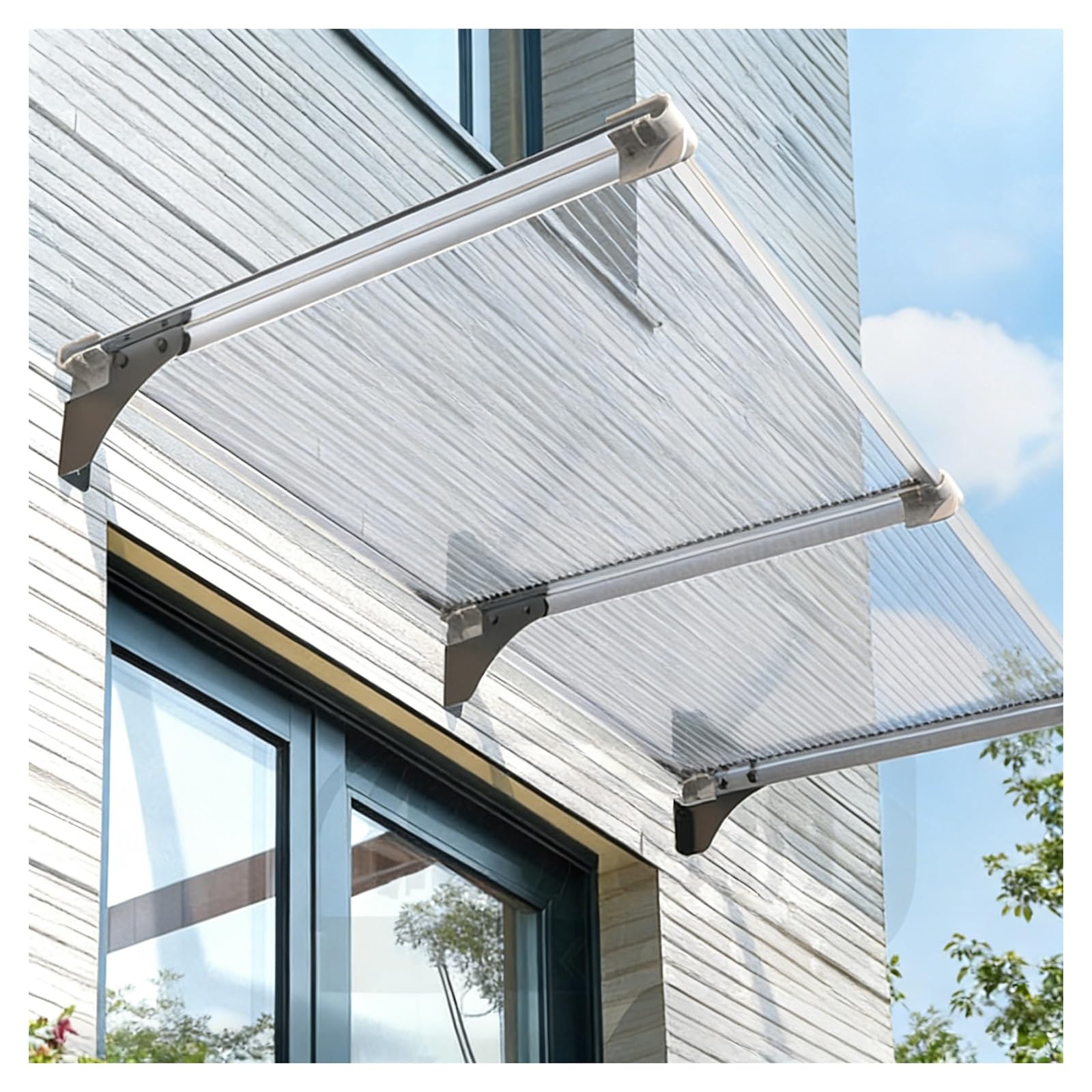 Żagiel przeciwsłoneczny z poliwęglanu do drzwi, okien i wejść, trwały wspornik ze stopu aluminium, prosta twarz, 100 x 360 cm (39 x 142 cale)