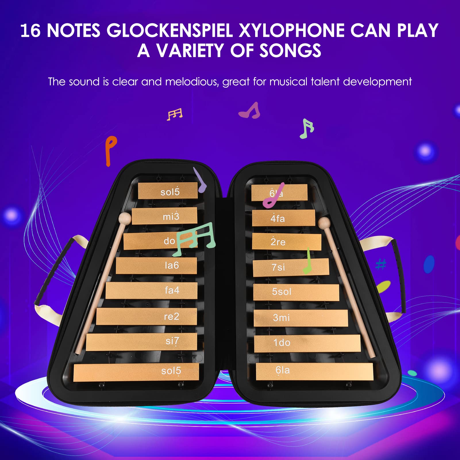 Hanzete 16 tasti Glockenspiel Piastra in alluminio xilofono 16 note strumento a percussione musicale educativo precoce con custodia martelletti per bambini sviluppo musicale dei sensi