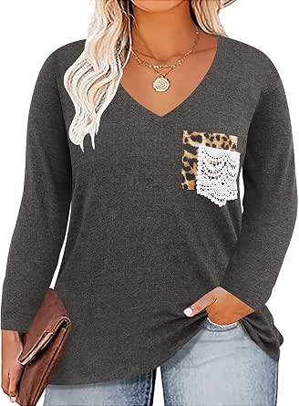 RITERA Plus Size Long Sleeve Top - V-Neck Ring Hole Blouse In Dark Grey, 2XL